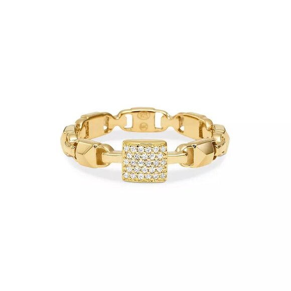Michael Kors Mercer Link SS Ring in 14K Gold-Plated Sterling Silver Sz 8 - Picture 1 of 3